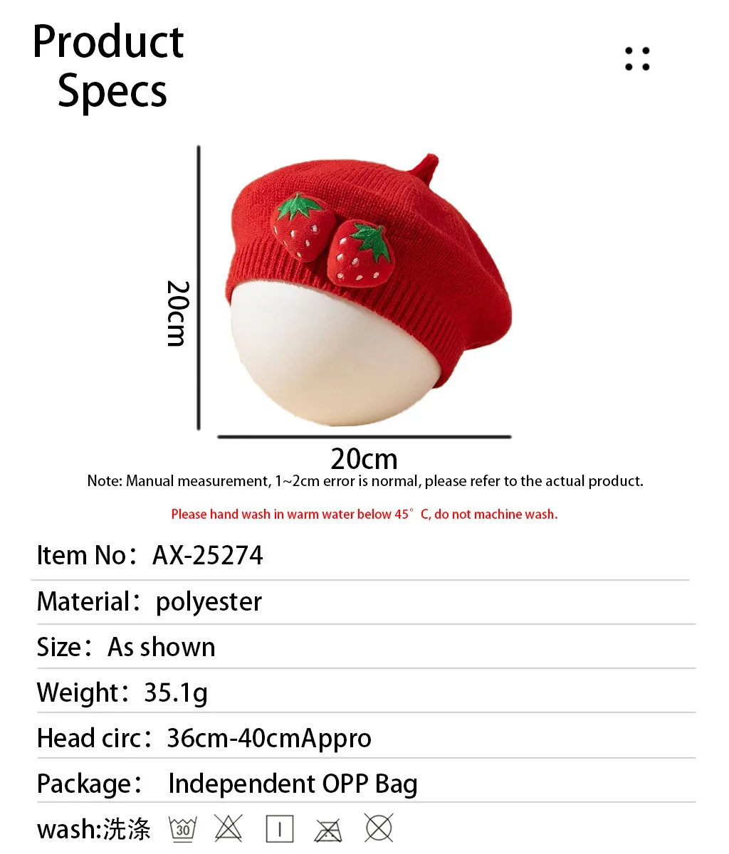 Detalle del gorro y el aplique de fresa