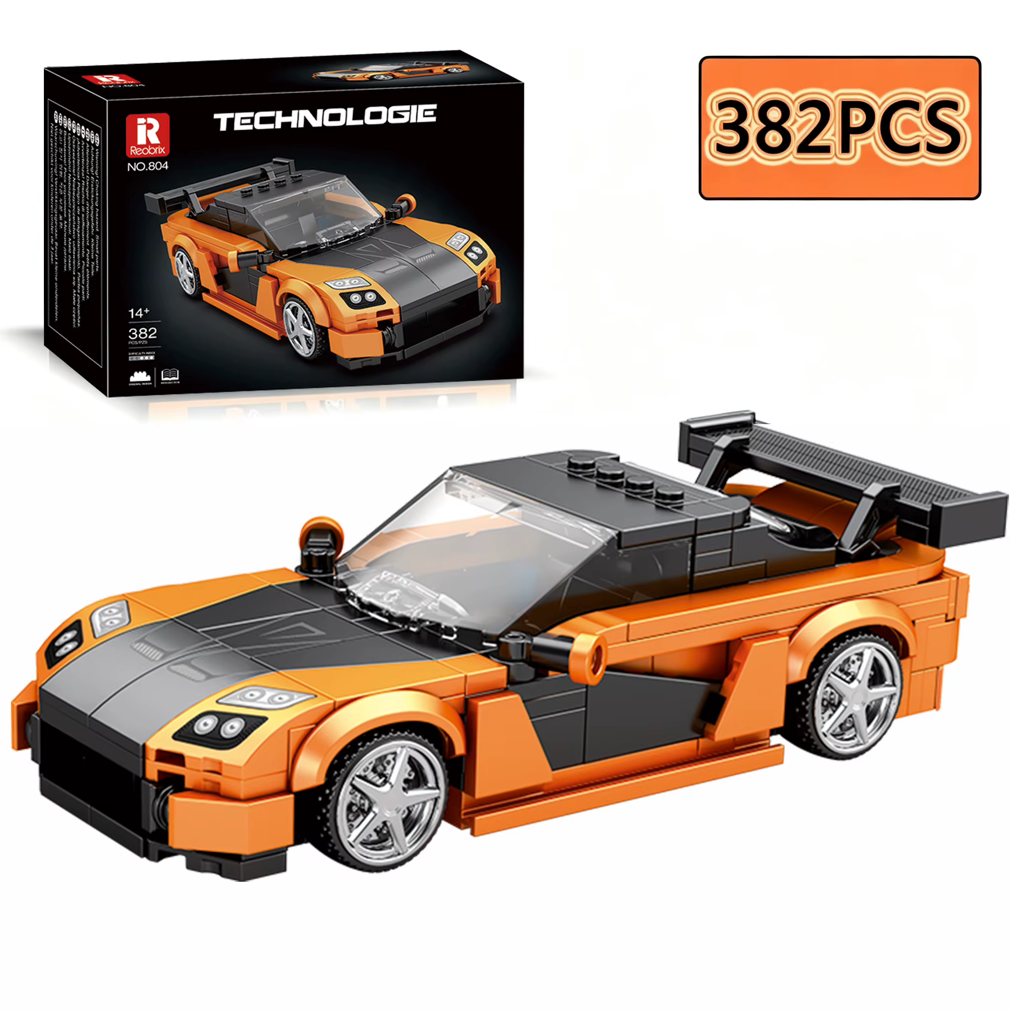 Bloques de construcción de coche deportivo clásico naranja para niños - imagen 4