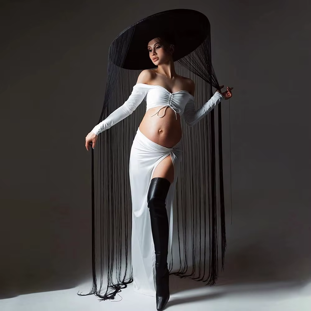 Vestido de maternidad con espalda descubierta, cuello V y manga larga - imagen 3