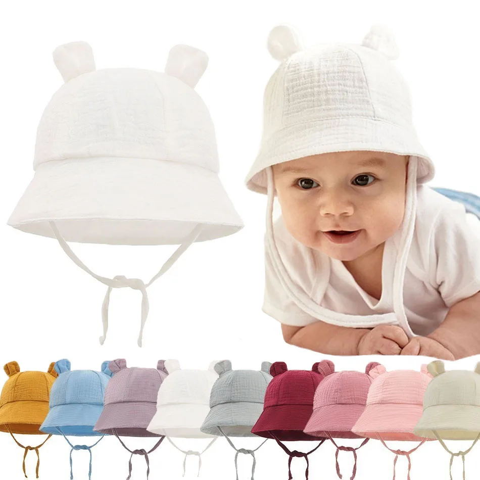Gorro muselina con orejas de oso para bebé – Protección solar verano
