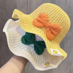 Sombrero de paja bebé con ala ancha transpirable y lazo grande