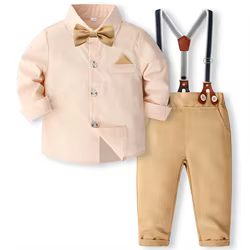 Conjunto niño de algodón manga larga con tirantes y corbata primavera