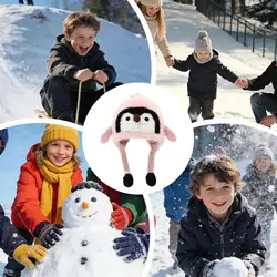 Gorro de peluche de pingüino con orejeras de invierno