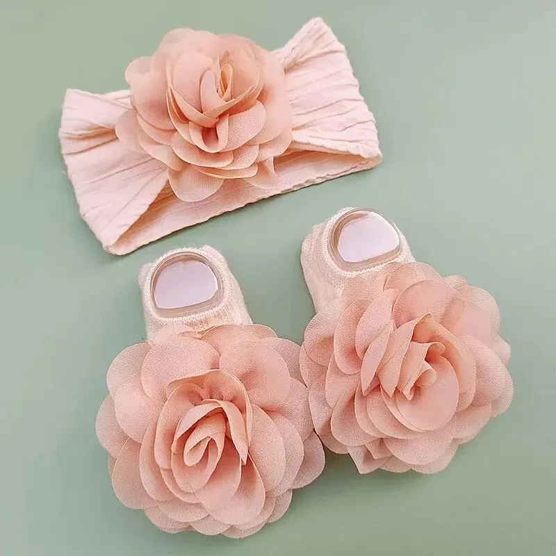 Calcetines antideslizantes bebé con diadema encaje para recién nacido