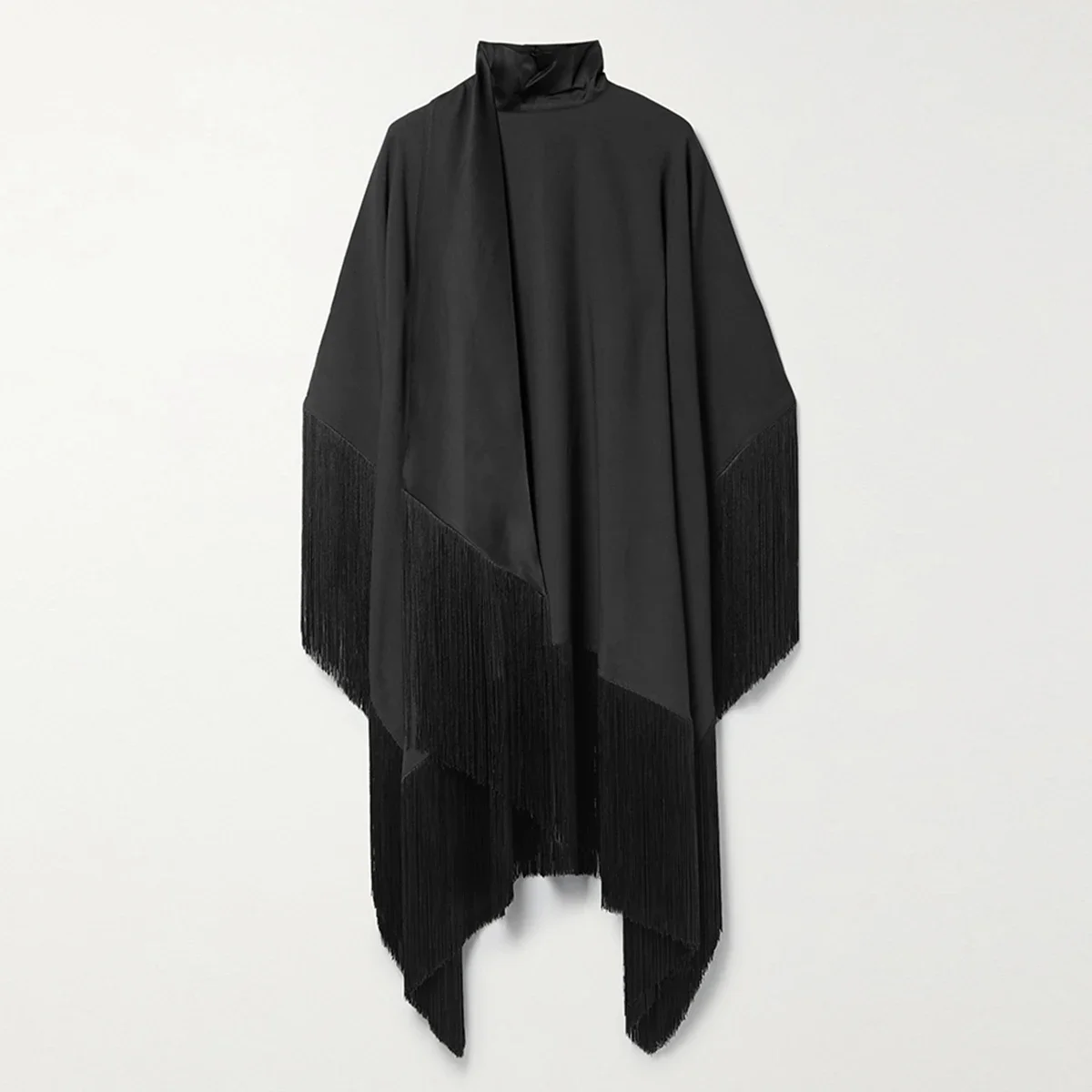 Vestido de maternidad midi con escote alto y flecos negros - imagen 3