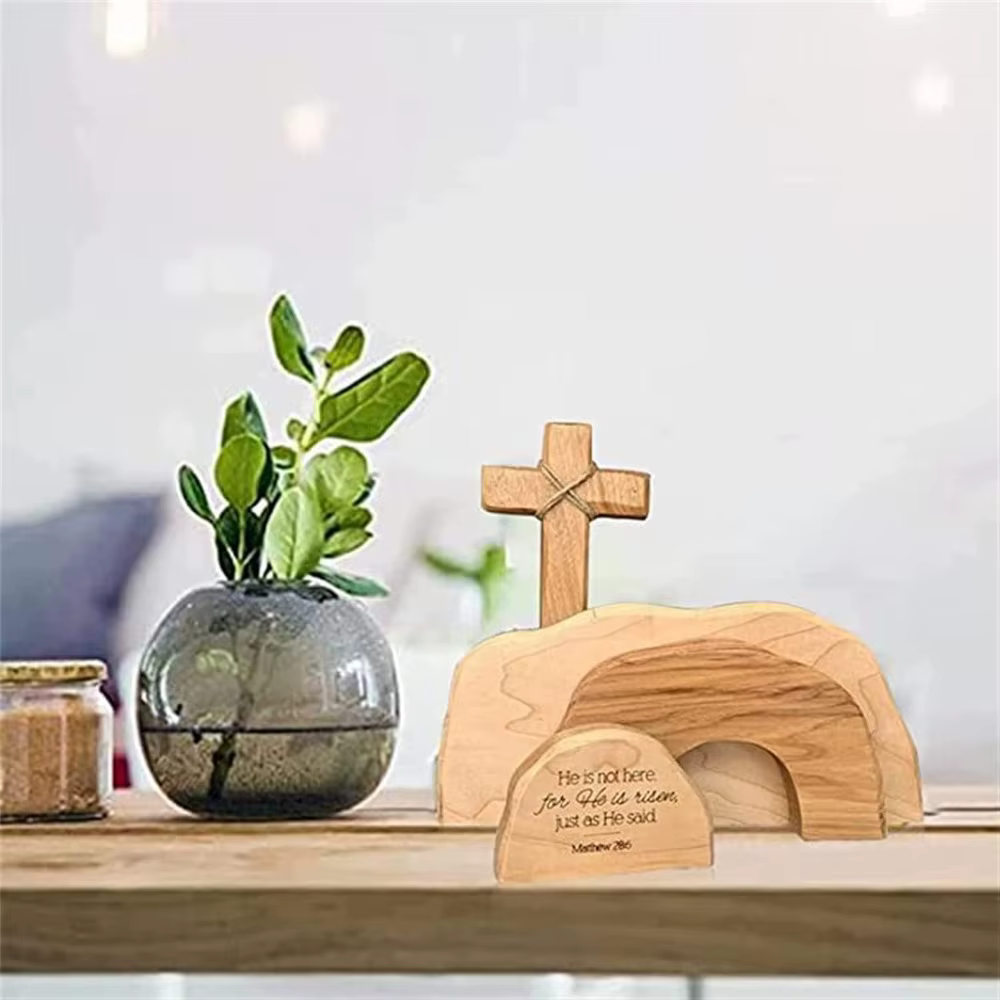 Decoración de Pascua en madera: escena de tumba y resurrección
