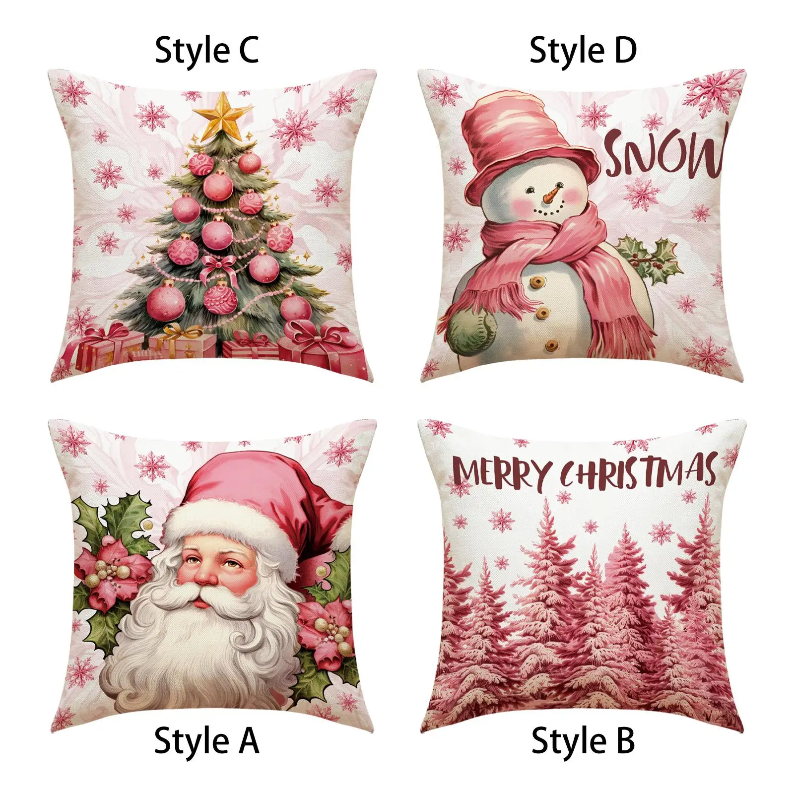 Funda de cojín navideño de peluche con estampado de copos de nieve
