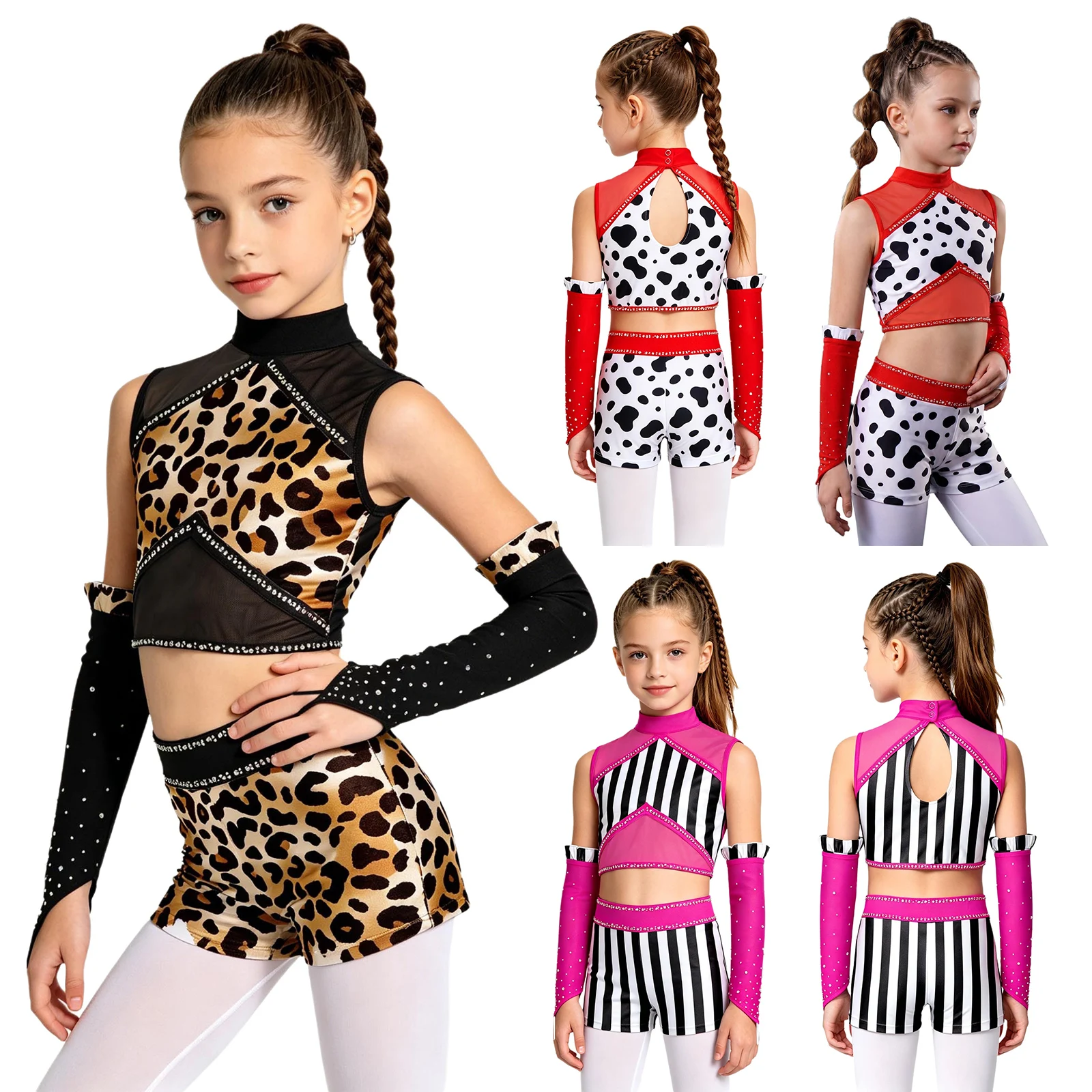 Conjunto de gimnasia para niña sin mangas con strass y shorts - imagen 3
