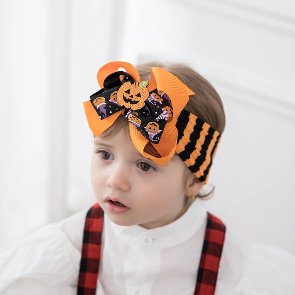 Diadema bebé Halloween calabaza elástica para recién nacido niña - imagen 4