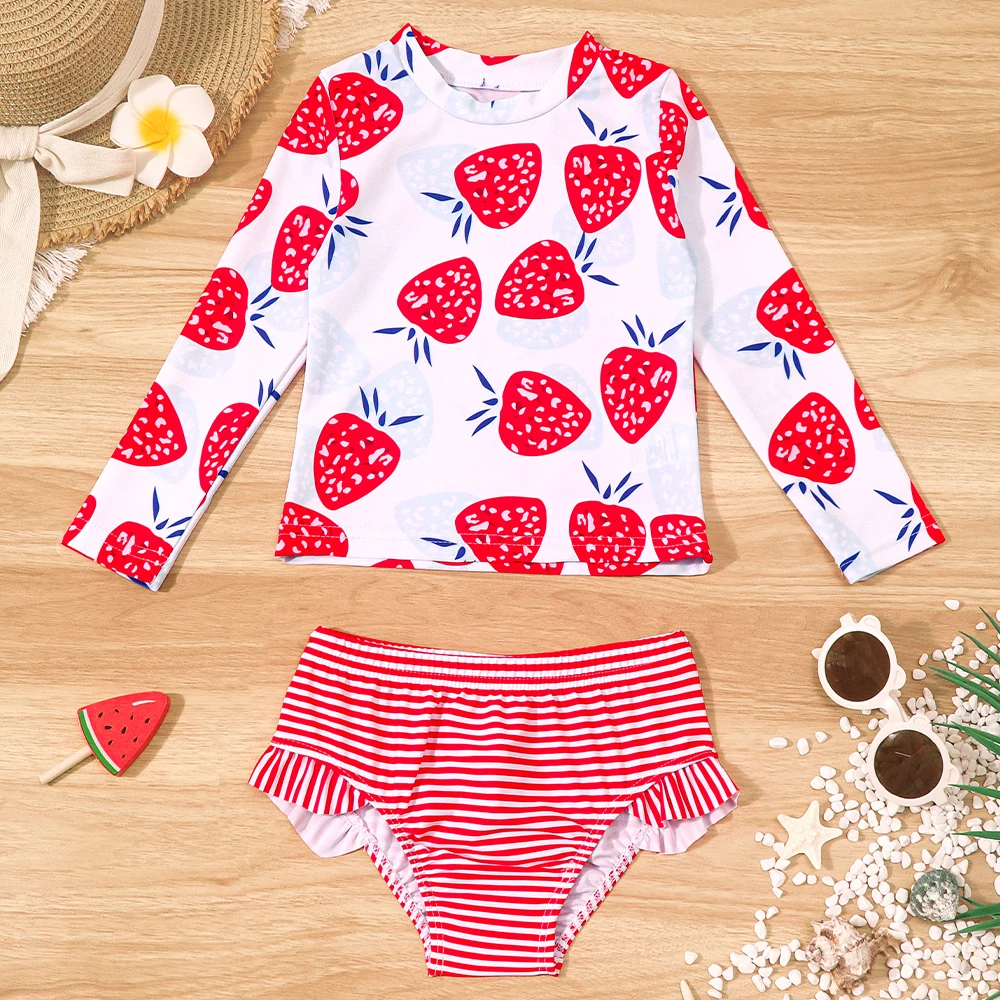 Traje de baño conjunto niña estampado de fresa manga larga - imagen 2