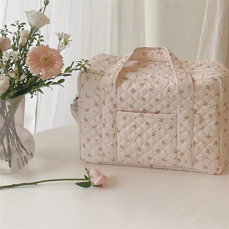 Bolso pañalera floral rosa bandolera ligera para mamá - imagen 5