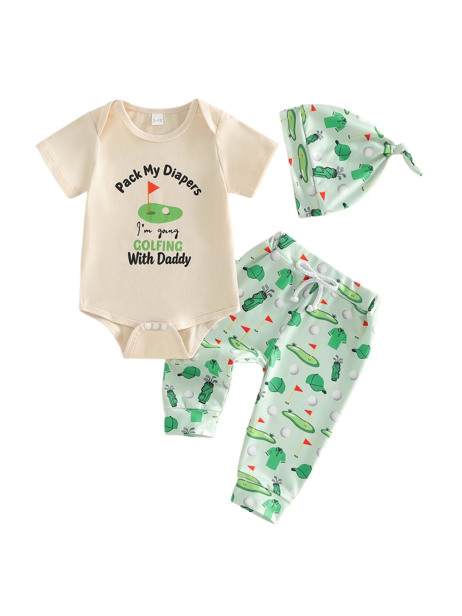 Set de verano Tregren con pelele, pantalón y sombrero para bebé