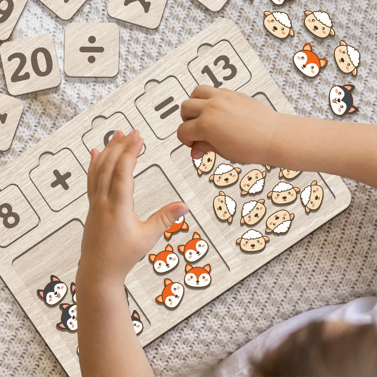 Juego de números de madera para contar animales, educativo - imagen 3