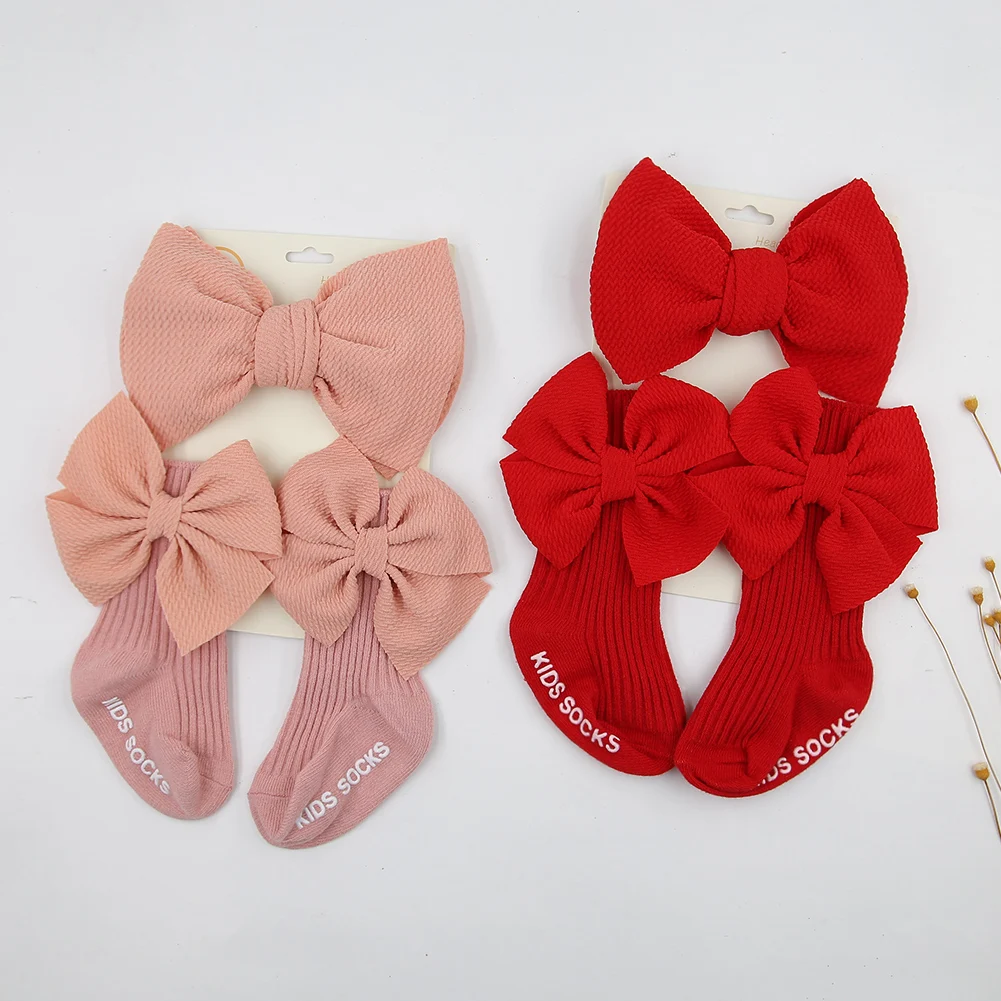 Diademas para bebé con lazo grande, nailon elástico y calcetines - imagen 2