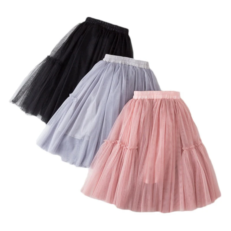 Falda plisada tutú de encaje algodón para niña – Negro, rosa y gris