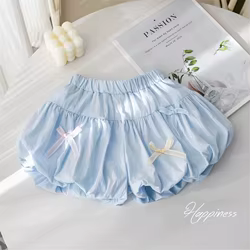 Pantalones cortos con pajarita para niñas – verano liso