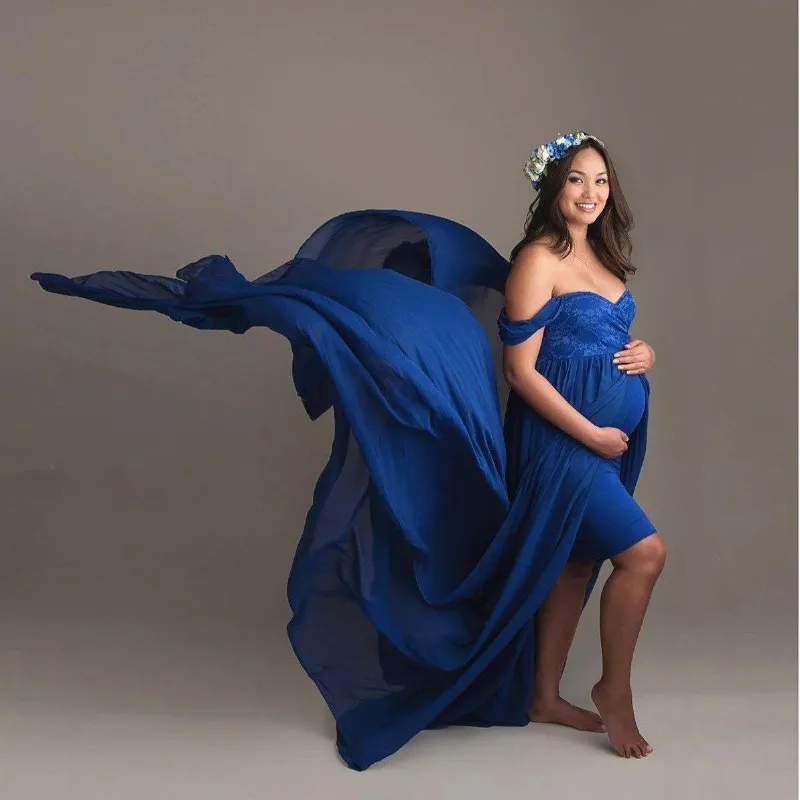 Vestido de maternidad maxi de algodón sedoso con mangas de volante