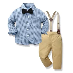Conjunto infantil de tirantes con camisa manga larga para niño