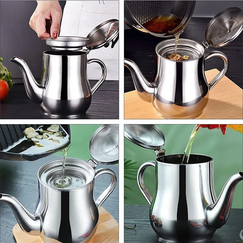 Olla de aceite en uso mostrando vertido controlado