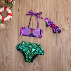 Bikini sirena para niña con diadema lazo 3D de verano