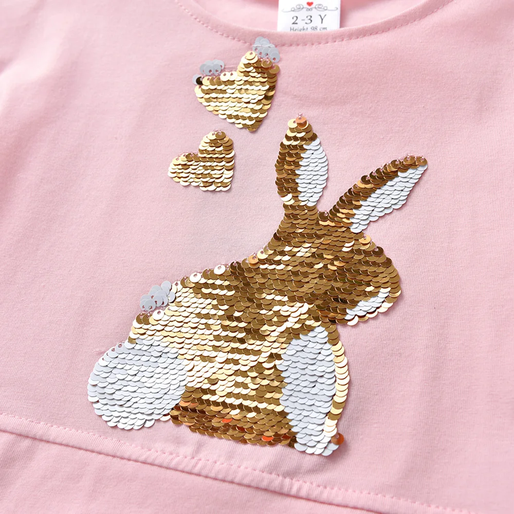 DXTON Camiseta manga corta niña con lentejuelas de conejo verano - imagen 4
