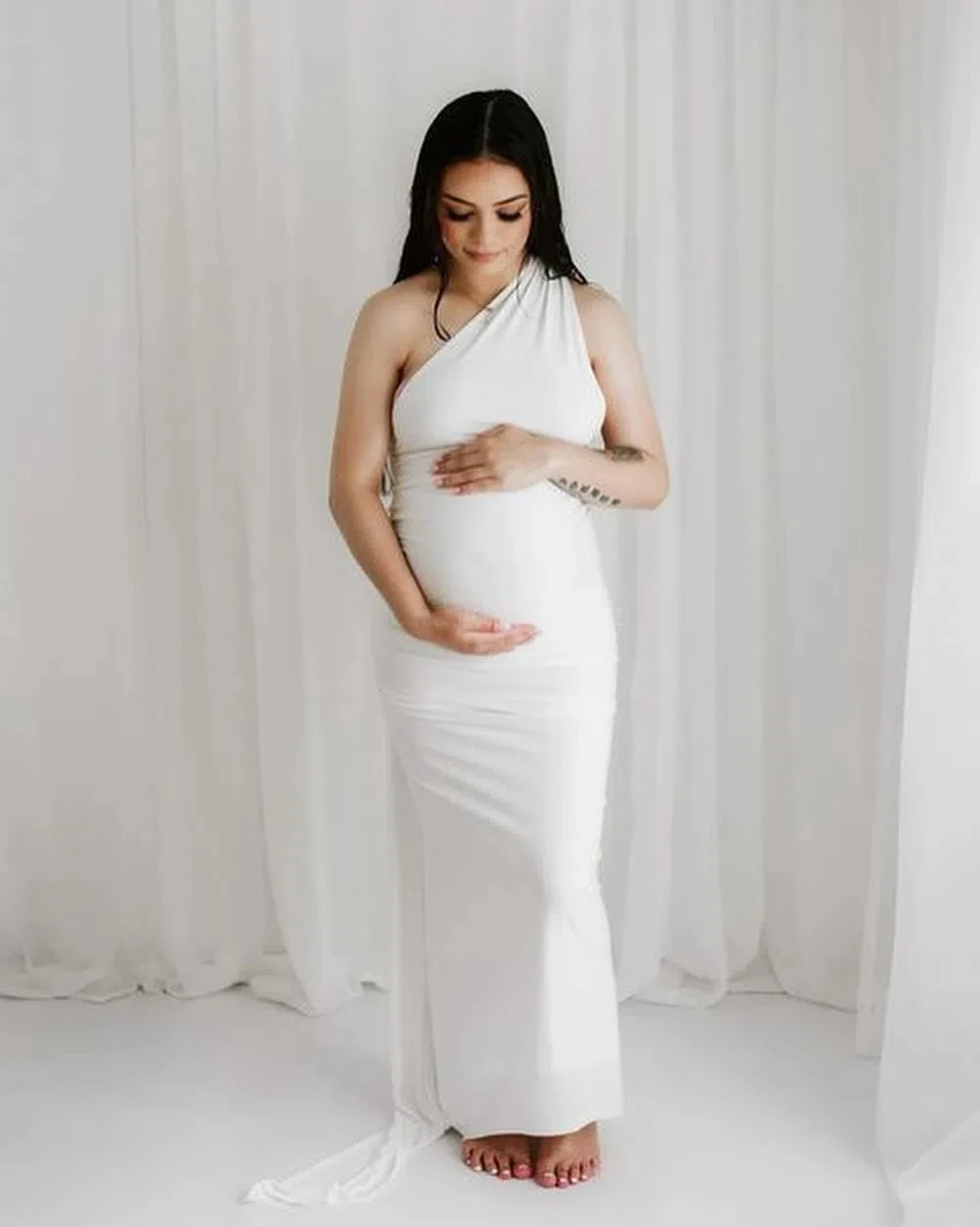 Vestido de seda embarazo elegante fotografía maternidad - imagen 4