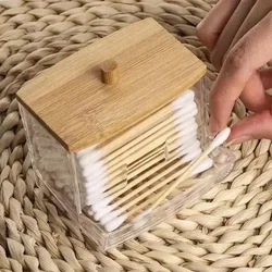 vvocci Hisopos de algodón dobles con caja transparente y tapa bambú