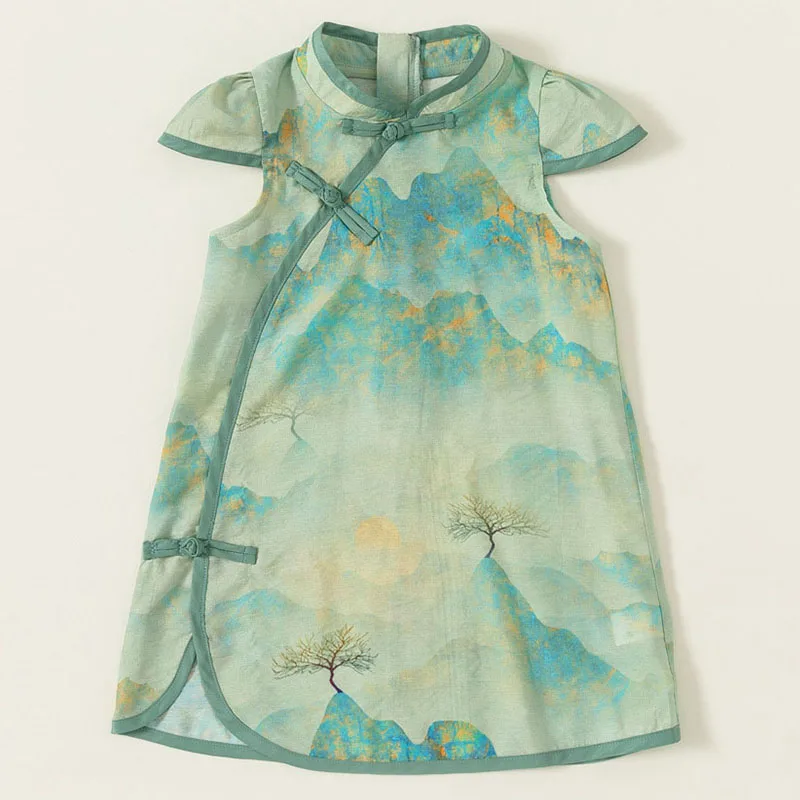 Vestido estilo chino sin mangas para niña con estampado floral