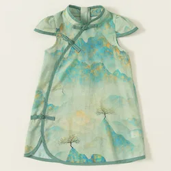 Vestido estilo chino sin mangas para niña con estampado floral