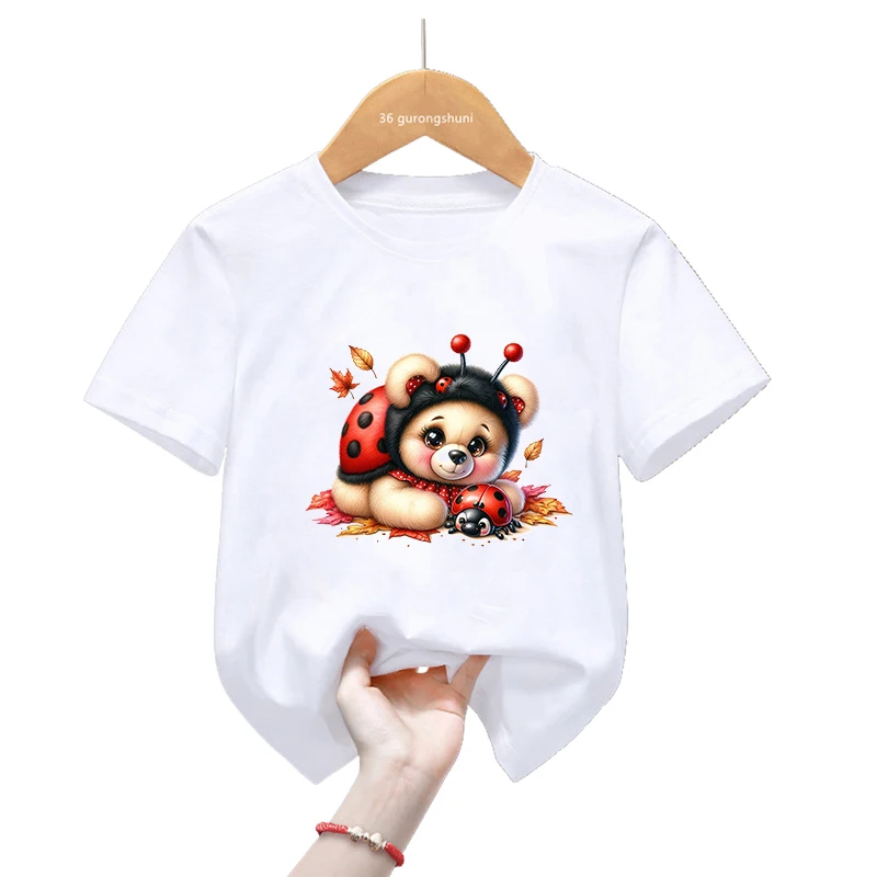 Camiseta infantil manga corta mariquita y oso estilo kawaii Harajuku - imagen 5