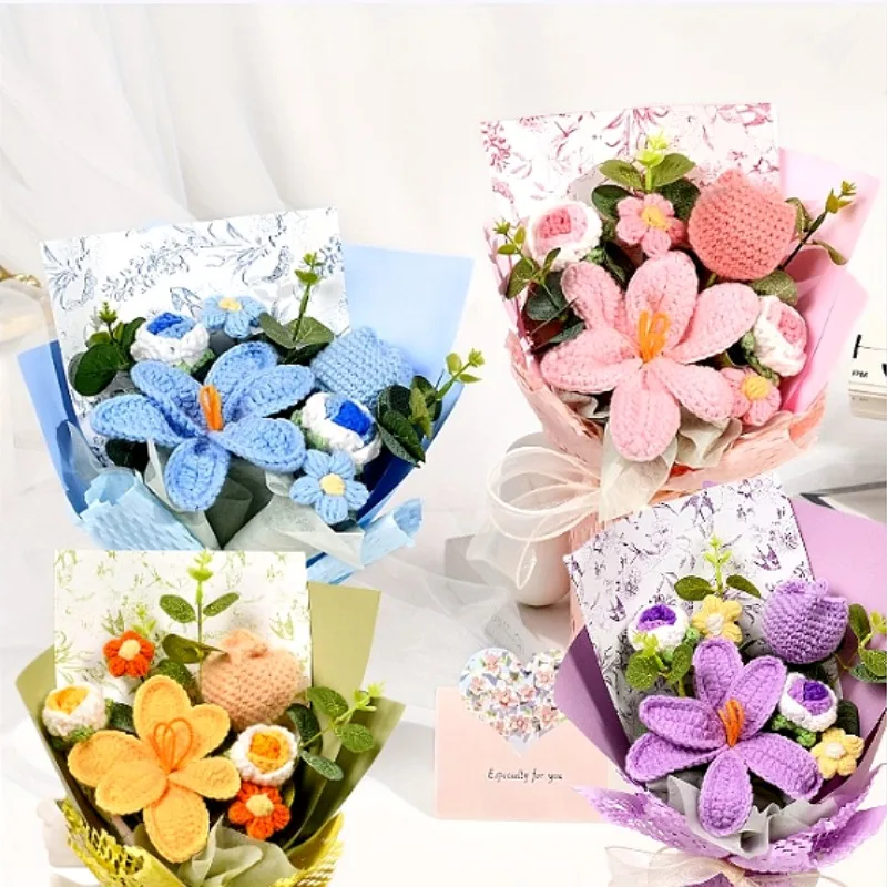 Ramo de tulipanes de ganchillo hecho a mano para regalo - imagen 5