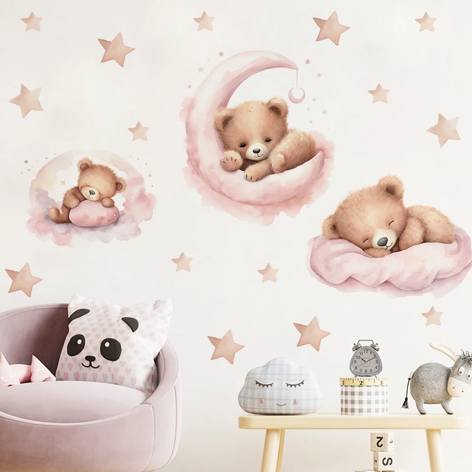 Pegatinas de pared luna y oso de peluche rosas habitación infantil - imagen 3