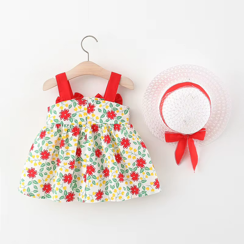 Vestido de princesa infantil con lazo y sombrero para niña verano - imagen 4