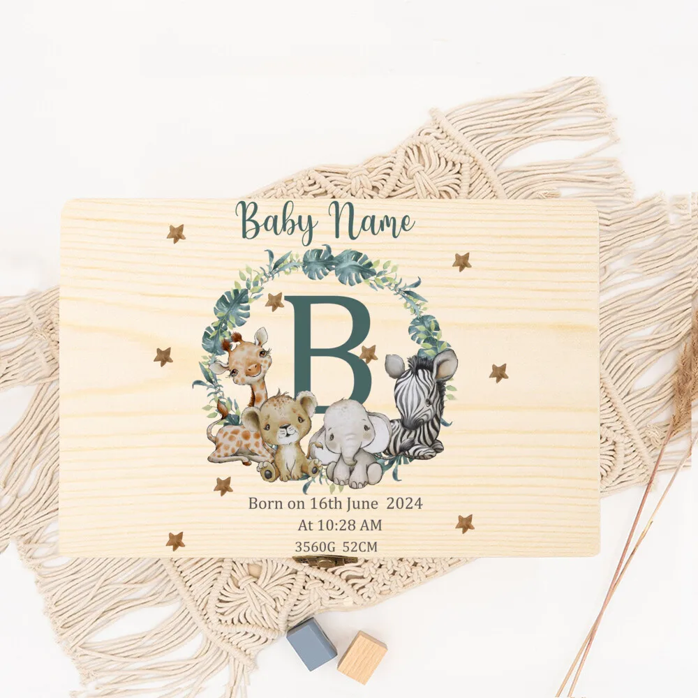 Caja de recuerdos para bebé de madera personalizada – Nombre y fecha grabados - imagen 2