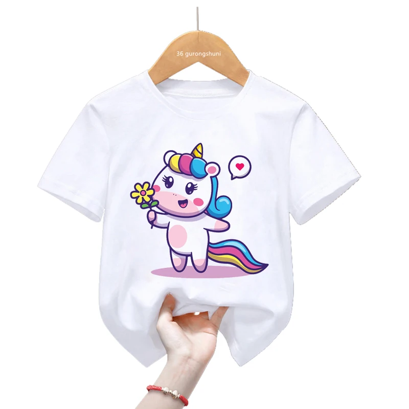 Camiseta infantil kawaii con estampado de gato y unicornio - imagen 2