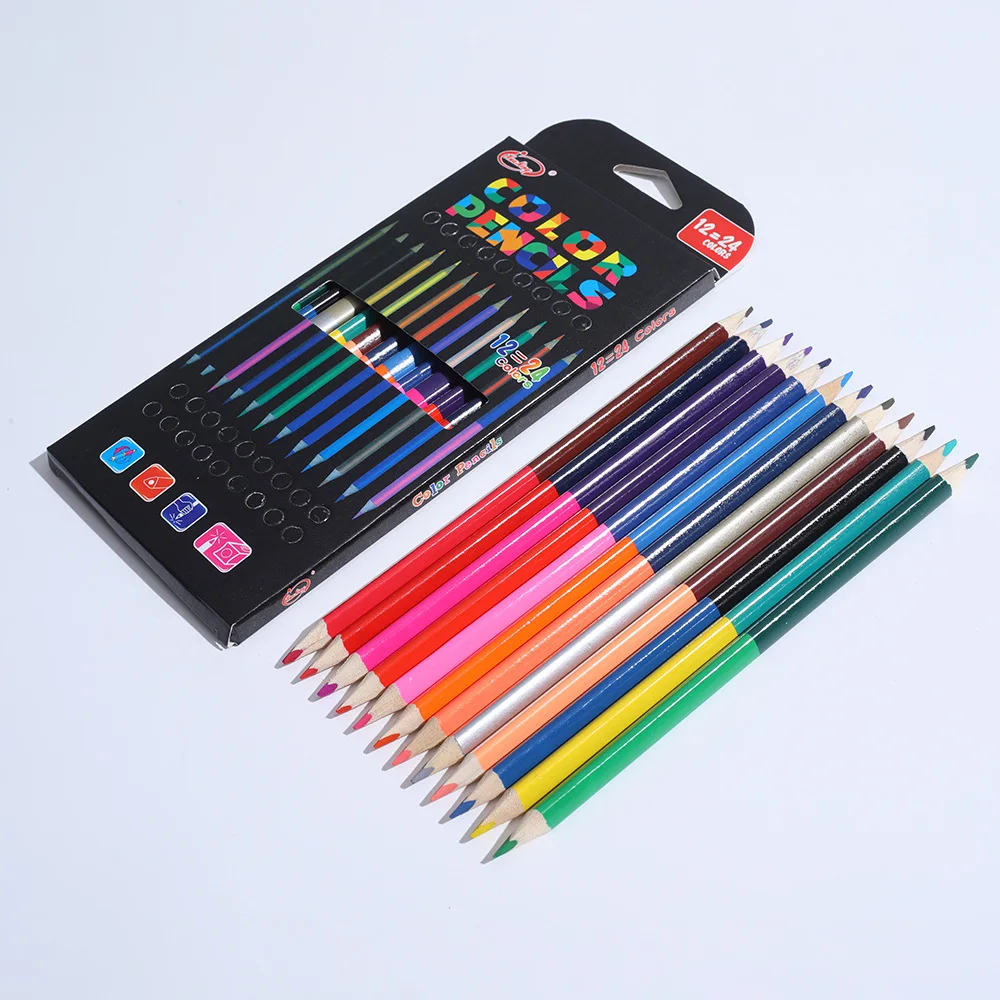 Lápices de colores en madera dobles para dibujar - Conjunto escolar - imagen 3