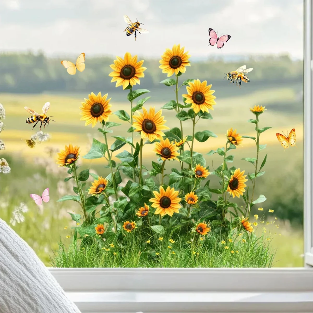 Pegatinas para ventanas estáticas reutilizables girasoles y abejas - imagen 4