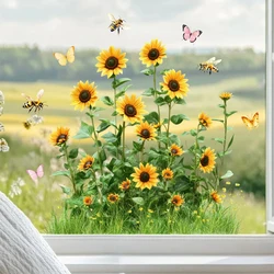 Pegatinas para ventanas estáticas reutilizables girasoles y abejas