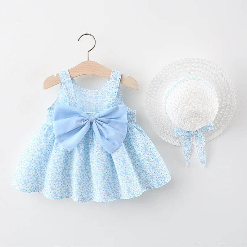 Vestido playero de algodón con lazo y flores para niña - imagen 4