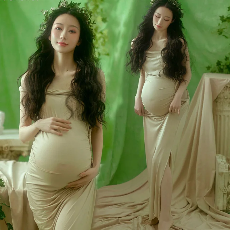Vestido de maternidad elástico cómodo con hombros descubiertos - imagen 5