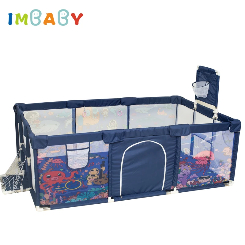 IMBABY parque infantil bebé con barrera de seguridad y baloncesto - imagen 2