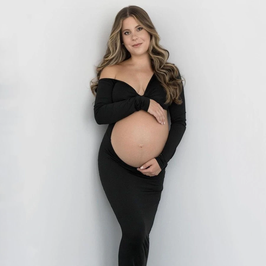 Vestido largo ahuecado para sesión de fotos de embarazada - imagen 4