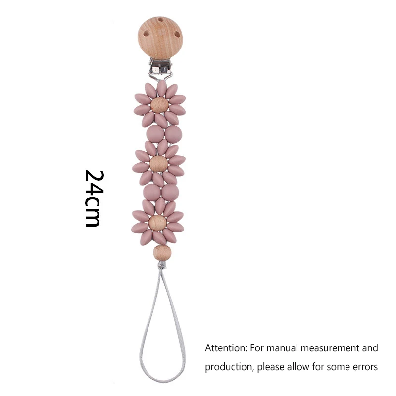 Daisy Soporte Chupete Silicona Clip Madera Mordedor