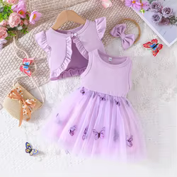 BC660 Conjunto veraniego para recién nacida: vestido mariposa y chal
