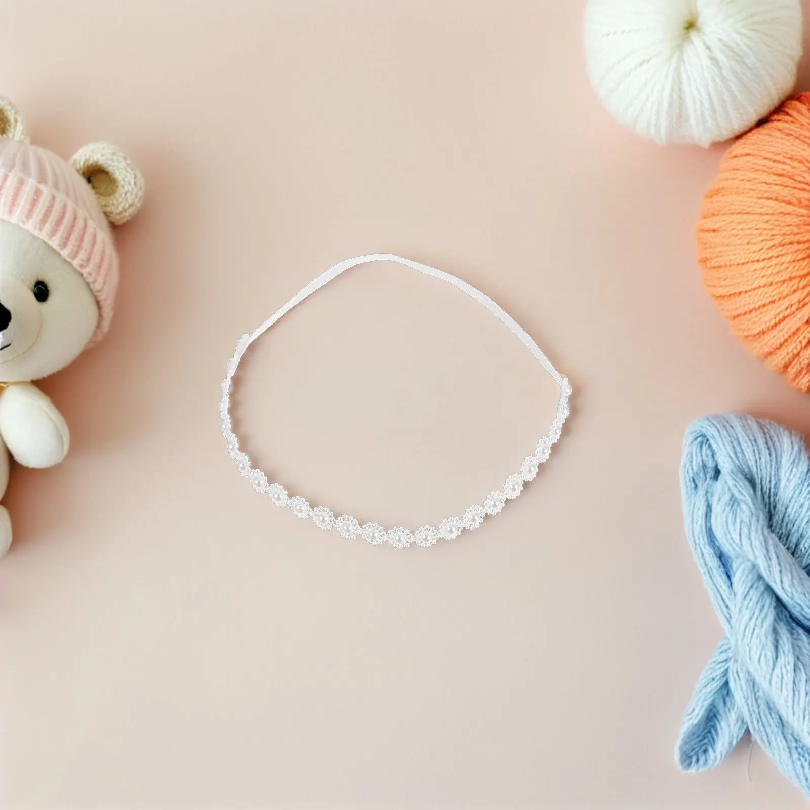 Diadema de perlas para bebé recién nacido – marfil suave - imagen 4