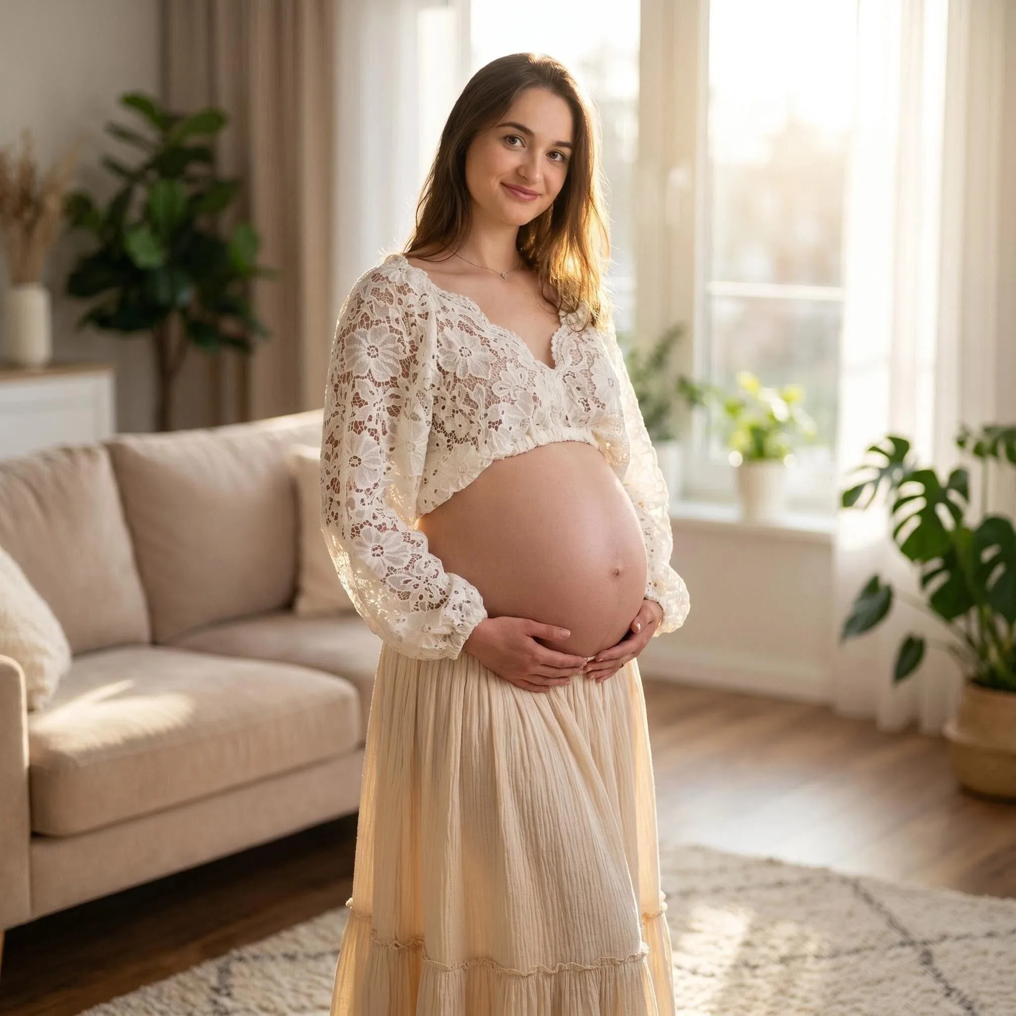 Vestido de maternidad boho con encaje para sesión fotográfica - imagen 2