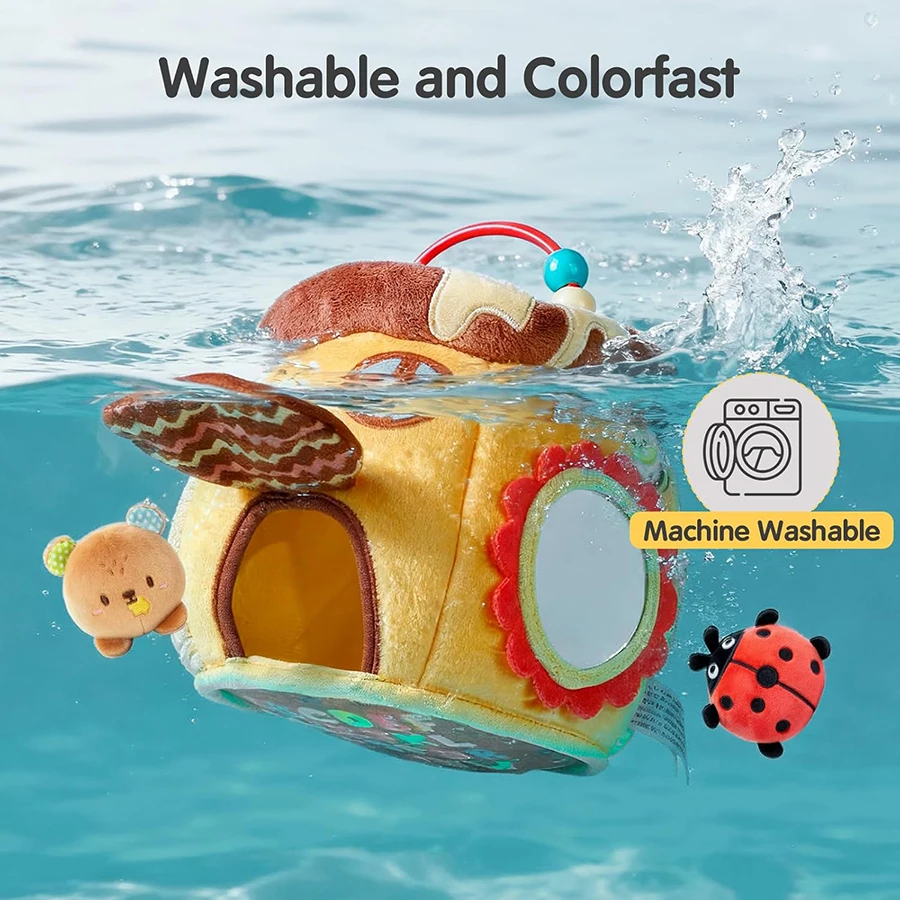 Juguete sensorial casa abeja felpa con sonajeros y espejo chirriante - imagen 5
