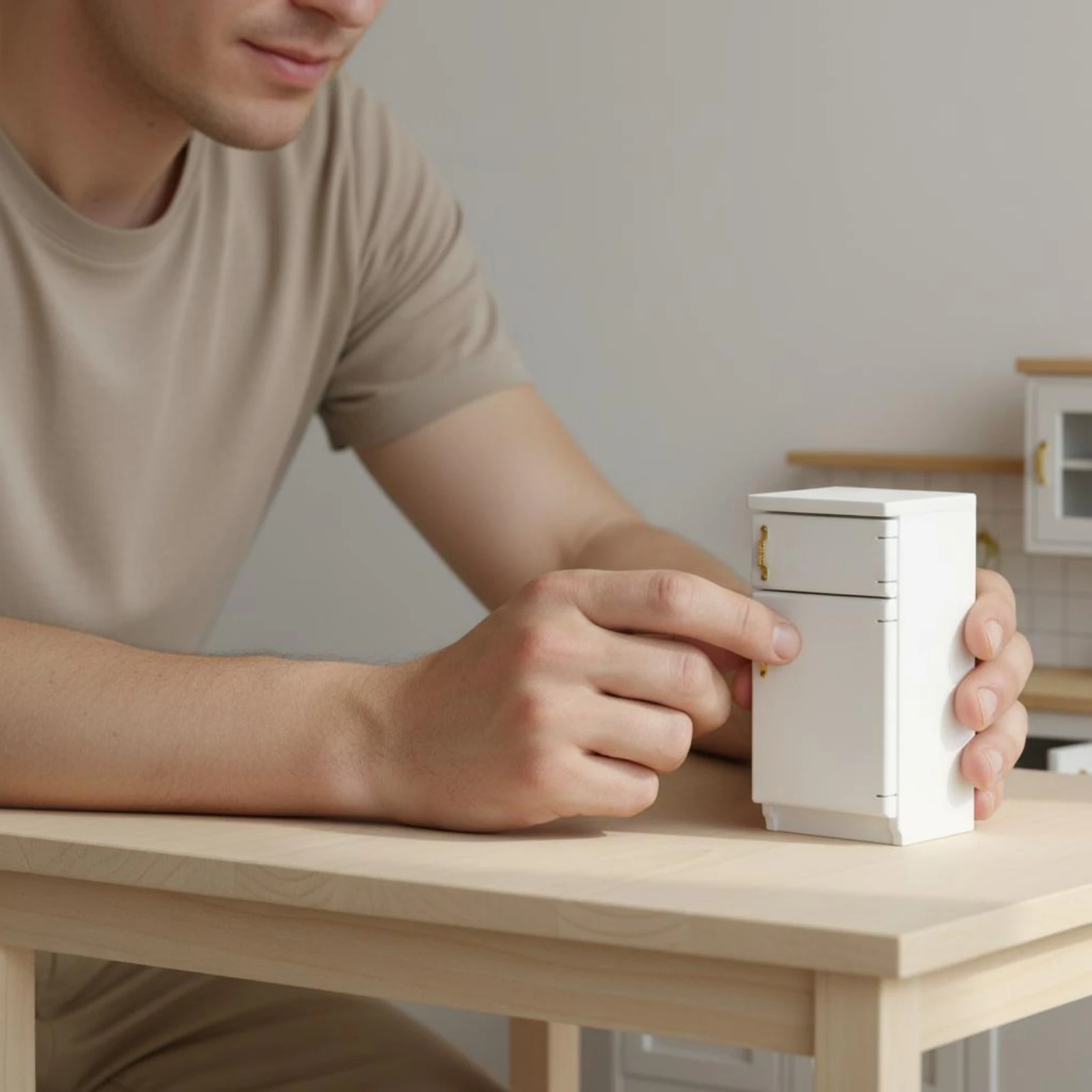 Nevera de juguete realista en madera para casa de muñecas - imagen 5
