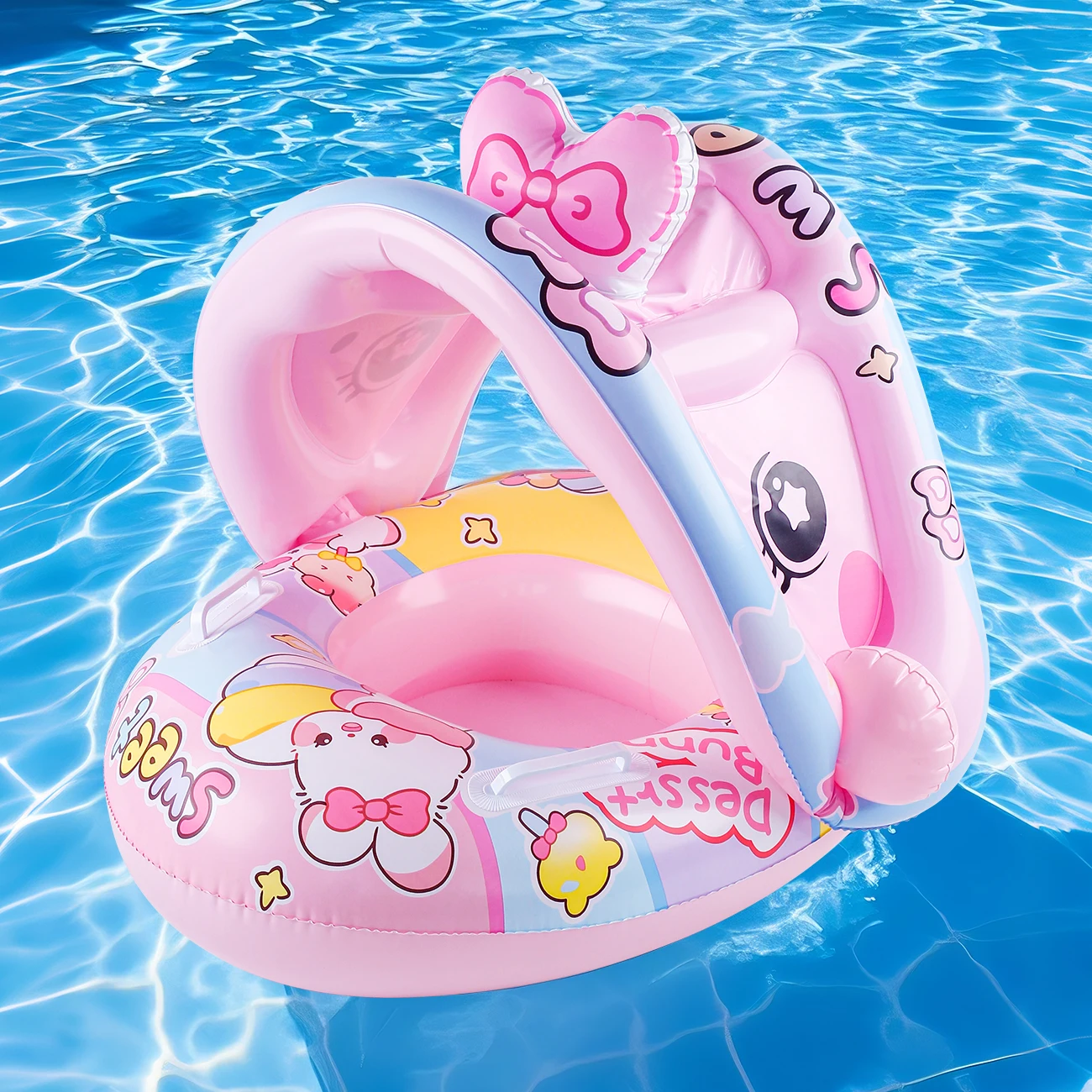 Tumbona inflable con sombrilla y conejito rosa para verano infantil - imagen 2
