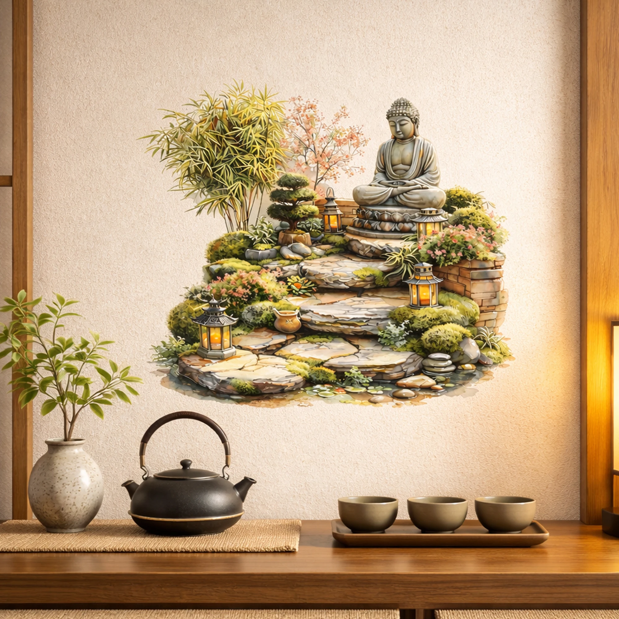 Pegatinas de pared zen desmontables con motivos naturales para hogar